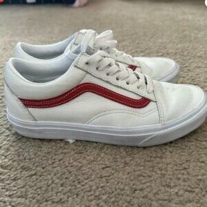 VANS leather white sneakers red swoop
